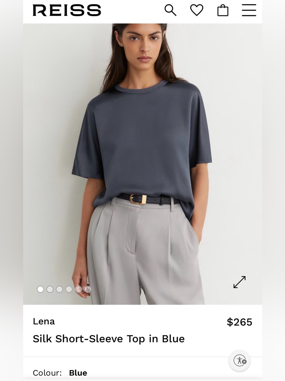 Reiss Silk Short-Sleeve Tee in Slate Blue Lena professional silk top
